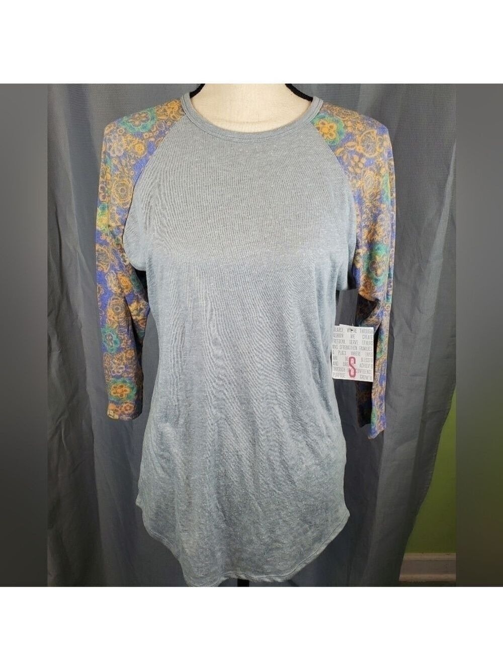 NWT Lularoe Randy, gray with multicolored floral sleeves, size S